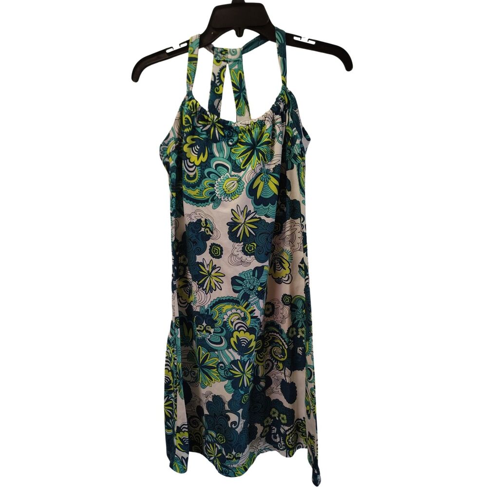 Prana‎ Small Women's White Green Blue Floral Print Sleeveless Dress